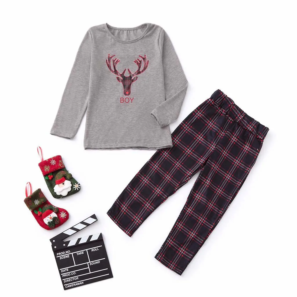 Клетчатые топы и штаны для маленьких мальчиков Пижама всей семьи комплект одежды
