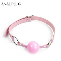 silicone ball mouth gag oral fixation pu leather band bondage restraints sex toys for couples adult games pink color