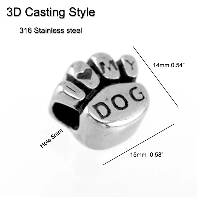Risul 316 Stainless steel 3D Casting i love my dog slide pendant charm individualized Men/Women jewelry making pendants 2pcs | Украшения и