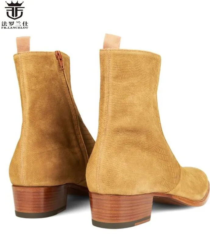 2019 FR.LANCELOT british style chelsea boots men cow leather ankle fashion shoes high top zip party dress | Обувь