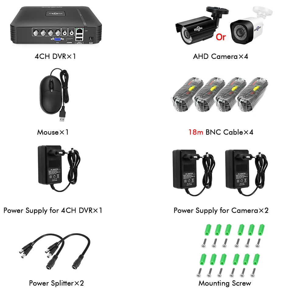 

Hiseeu AHD Home Security Cameras System Video Surveillance Kit CCTV 4CH 720P 4PCS Outdoor AHD Security Camera System