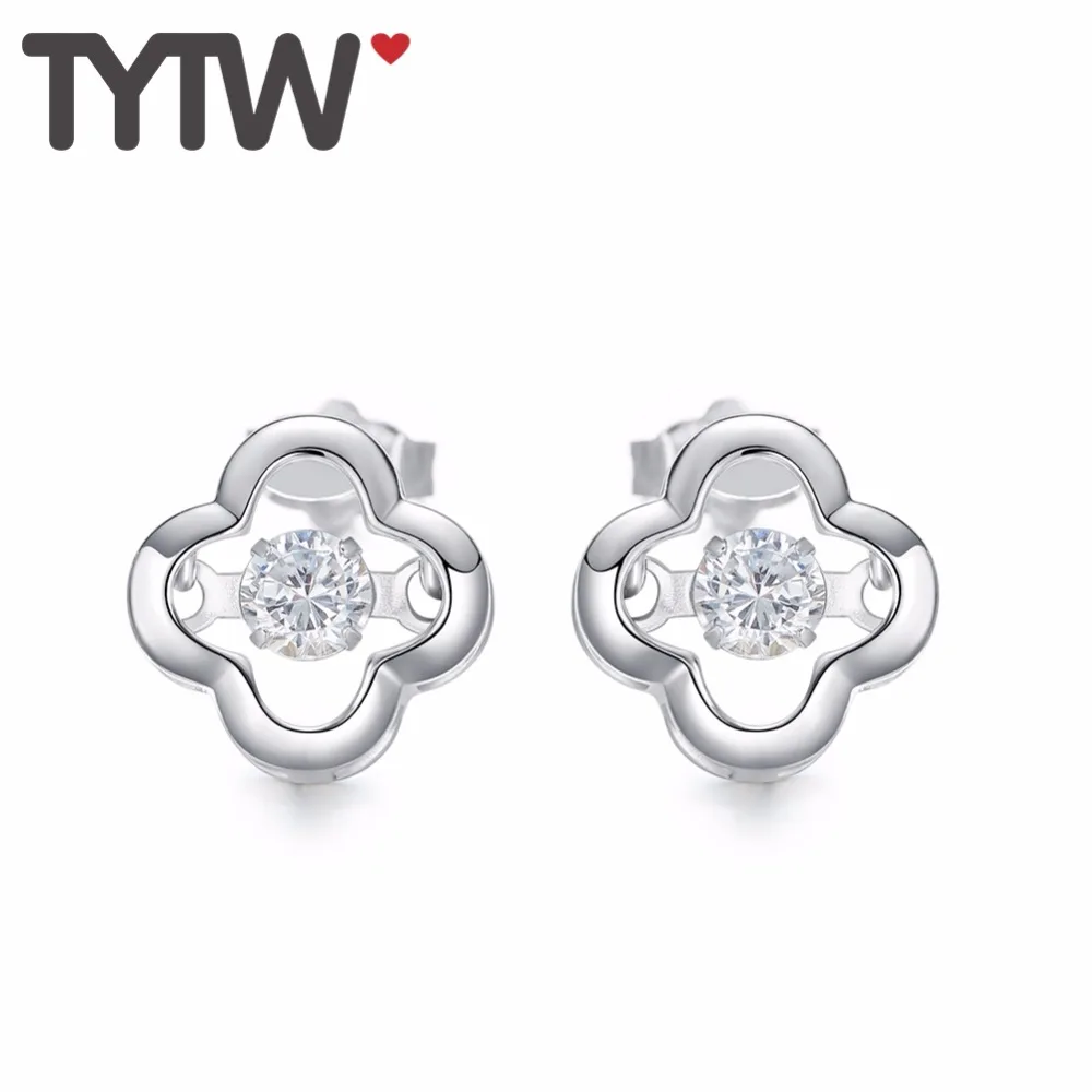 TYTW INS Горячая 925 стерлингового серебра блестящие серьги для женщин Циркон листьев