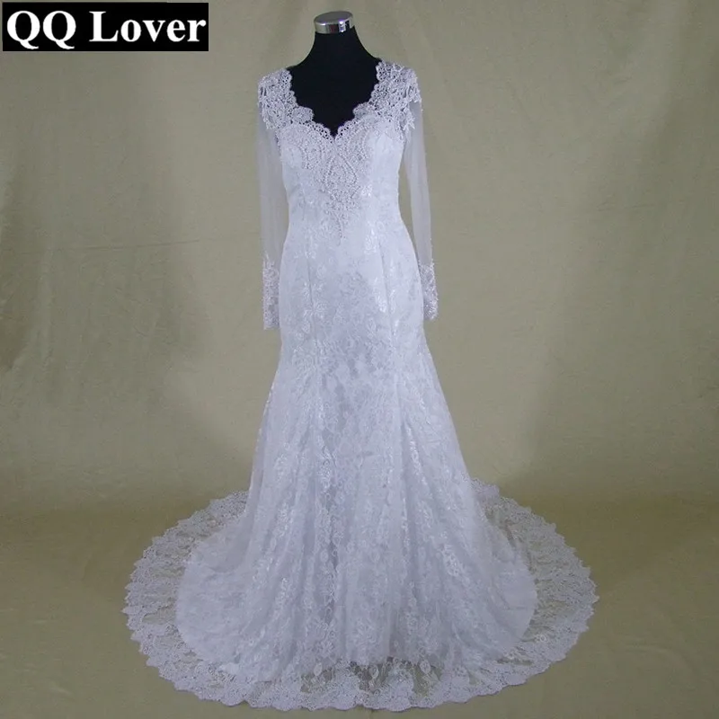 QQ Lover 2019 сексуальное кружевное свадебное платье с длинным рукавом и прозрачной