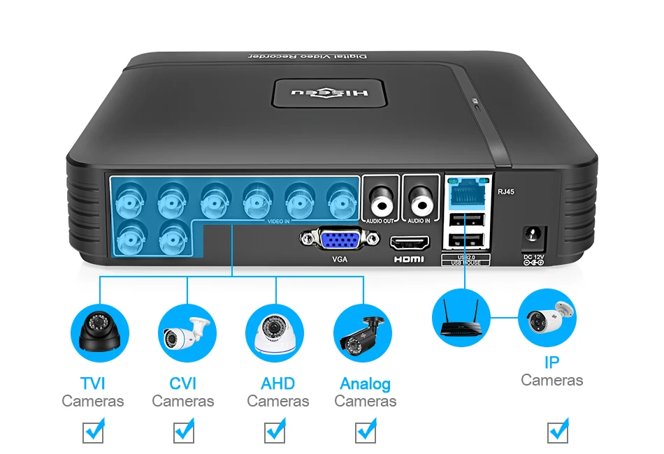 Hiseeu CCTV 8CH камера безопасности комплект 4 шт 720P 1080P AHD Водонепроницаемая уличная камера наружная 2MP комплект видеонаблюдения для дома