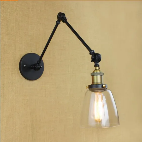 

Long Adjustable Arm Vintage Wall Lamp Glass Lampshade Style Loft Industrial Wall Light Edison Wall Sconce Lampara Pared
