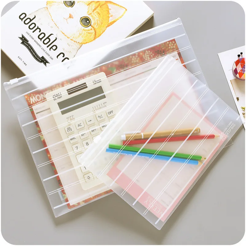 EZONE 1PC Transparent Matte File Bag Simple File Bag Zipper Design School Office Supplies Stationery Students Gifts S/L Size New