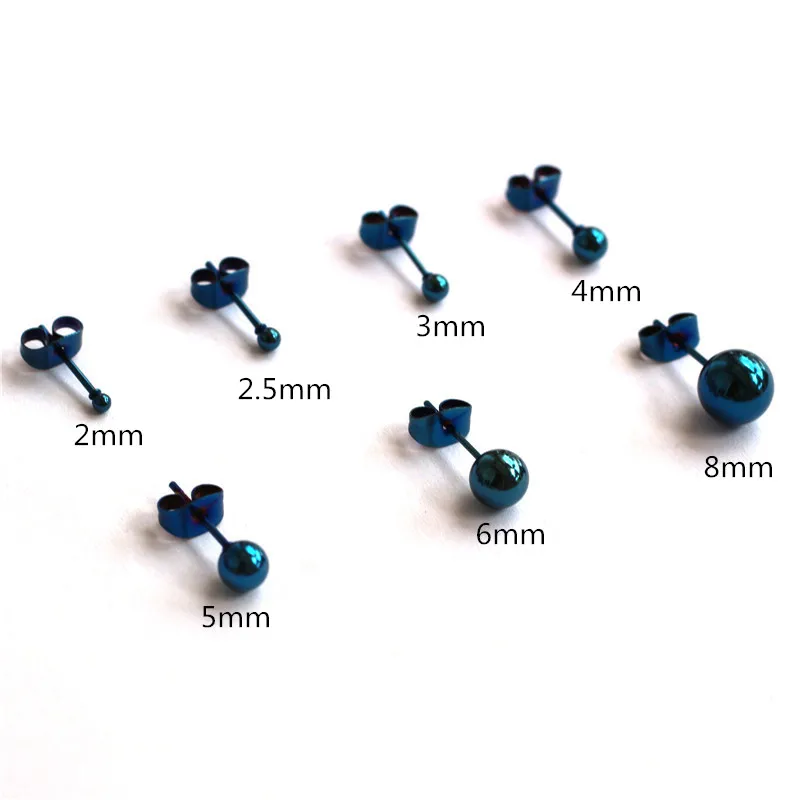 

Titanium Blue Plating Small Ball Stud Earrings For Men Women 2mm to 8mm