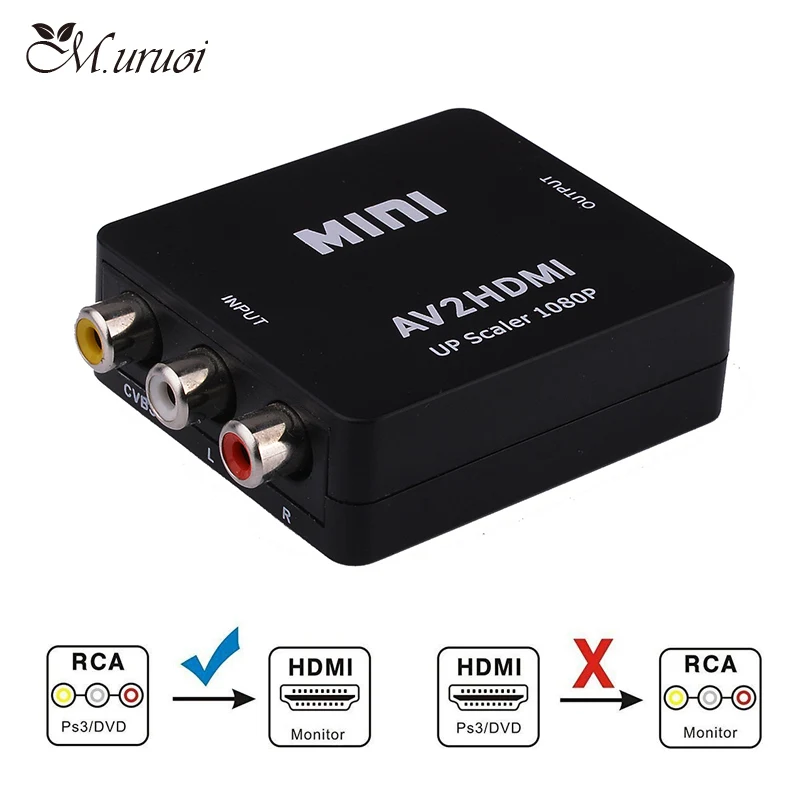 М. uruoi AV к HDMI Scaler адаптер AV2HDMI 1080P видео конвертер RCA AV/CVSB L/R К Поддержка NTSC PAL коробка