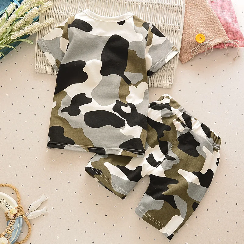 BibiCola little boys clothing sets summer children sport suits 2021 tracksuits short clothes camouflage t-shirt+pants 2pcs set | Детская