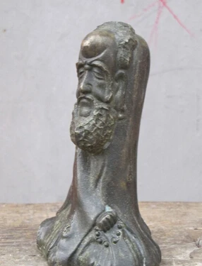huij 008915 6&quotSino ancient Bronze Withered bark Bodhidharma Da Mo head Master Of Zen Statue |