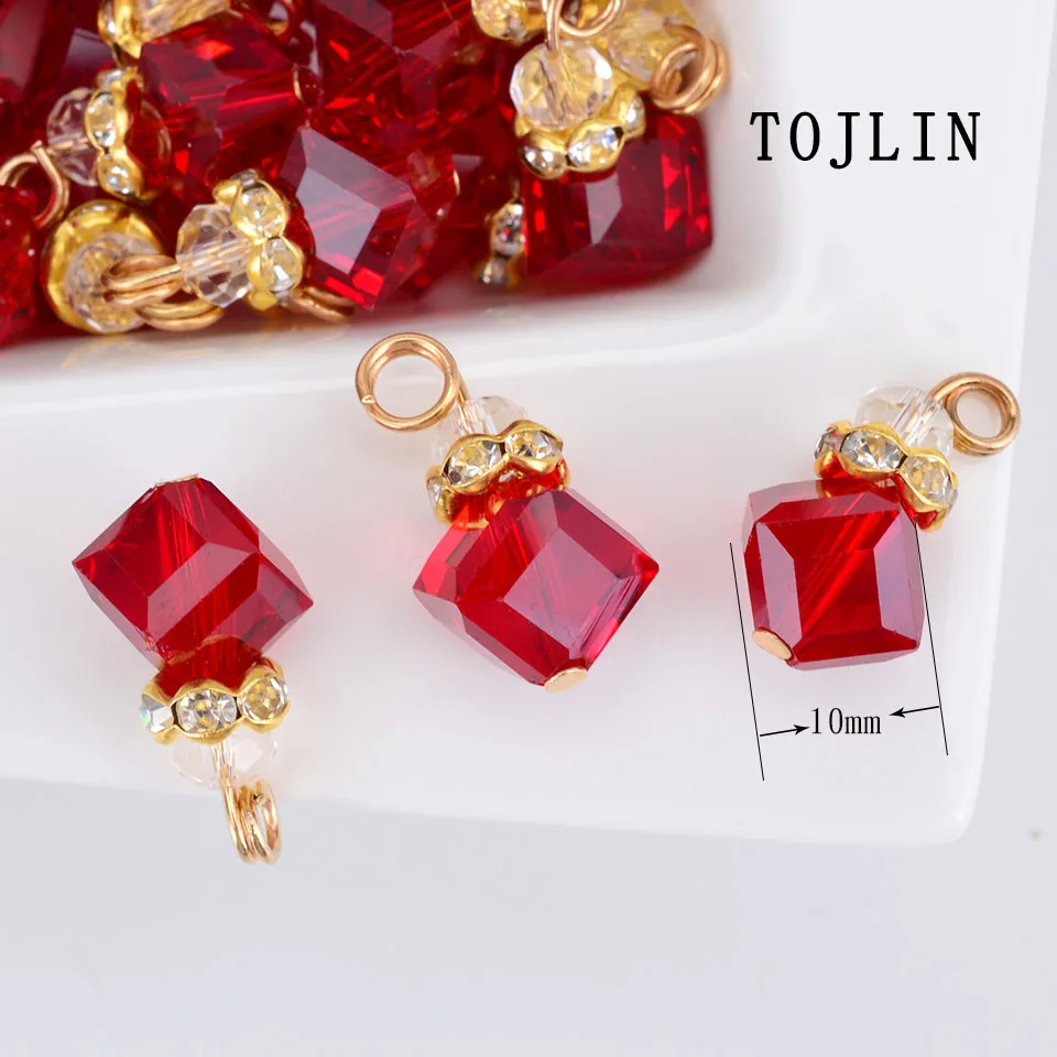 TOJLIN 10 шт. Cube красный хрустальные бусины лук браслет кулон ювелирных изделий DIY