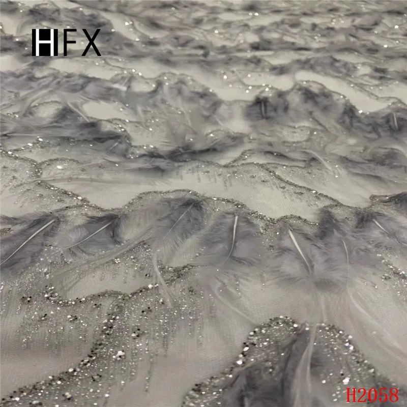 HFX африканская сетчатая кружевная ткань 2019 3D перо вышивка кружево Высокое