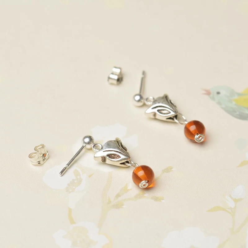 Yoowei новые янтарные серьги для женщин животные Милая лиса висячие натуральные 5 мм