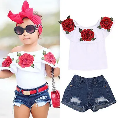 Комплект одежды для малышей из 2 предметов летние топы с объемным цветком