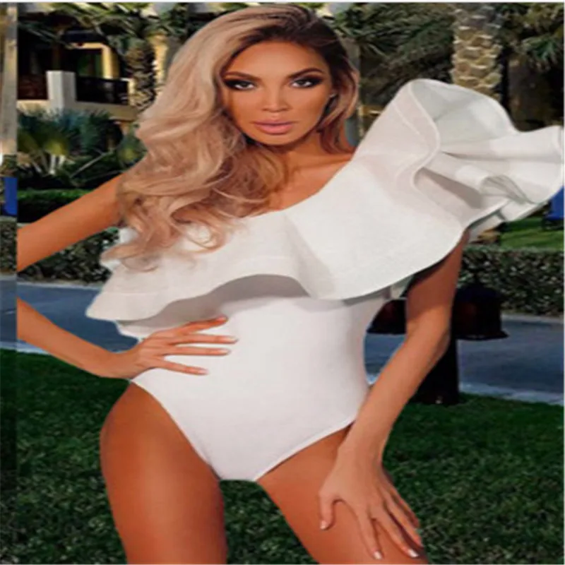 Новинка 2017 женский сексуальный цельный купальник на одно плечо гофрированный
