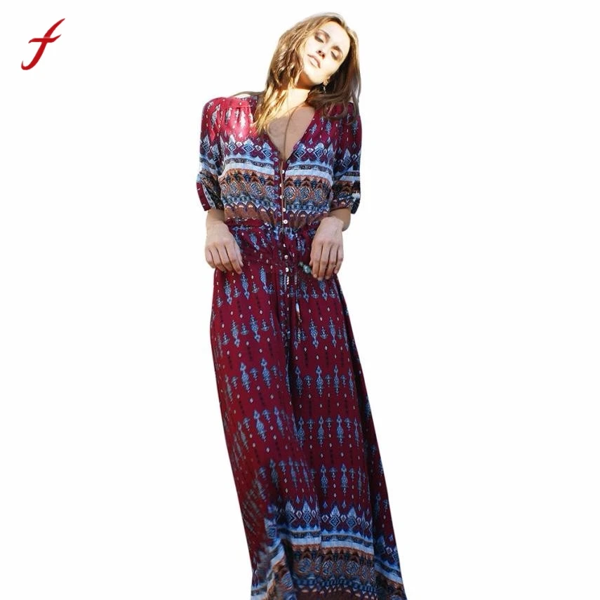 Boho Платье женское летнее богемная Туника Цветочные Вечерние пляжный длинный