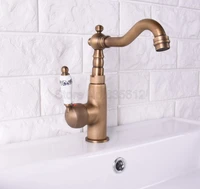 deck mounted kitchen vessel sink sink bathroom basin antique brass single handle swivel faucet mixer tap wsf112