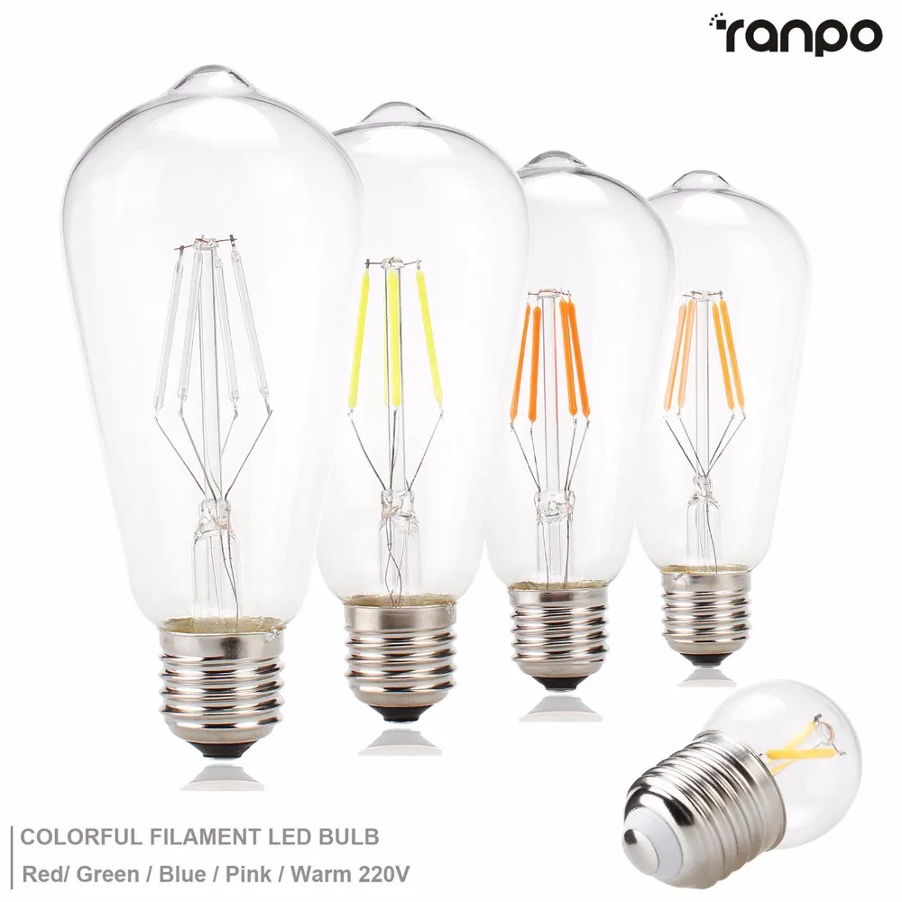 Винтаж светодиодный Эдисон лампы E27 типа Свеча) 2 Вт 4 COB лампа накаливания