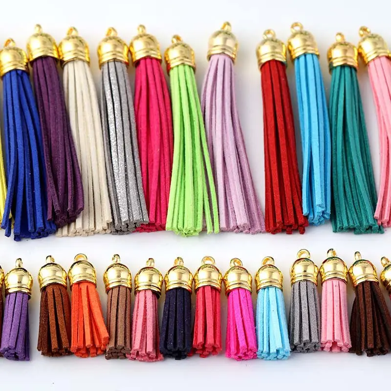 50pcs/lot 30MM/80MM Gold color Cap Tassel Vintage   Leather Tassels for Jewelry DIY Keychain Cellphone Straps Pendan