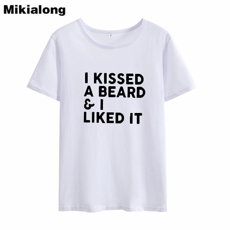 Смешные футболки Mikialong с надписью I Kiss A борода женские 2018 круглым вырезом и