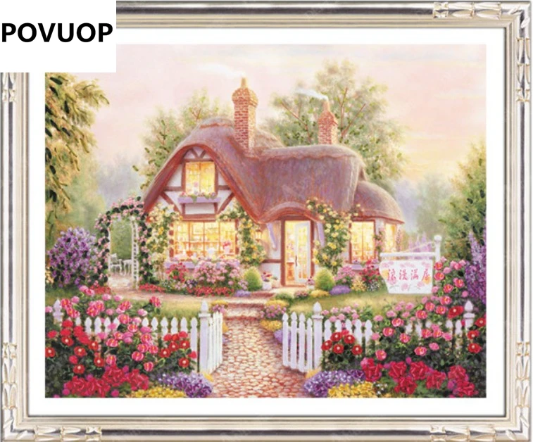 POVUOP Вышивка лентами-бабочками 60x50 см романтическая маленькая картина с 3d принтом