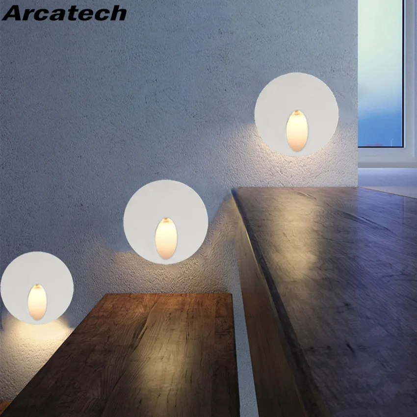 Круглый настенный светильник 3 Вт светодиодный для лестницы алюминиевый