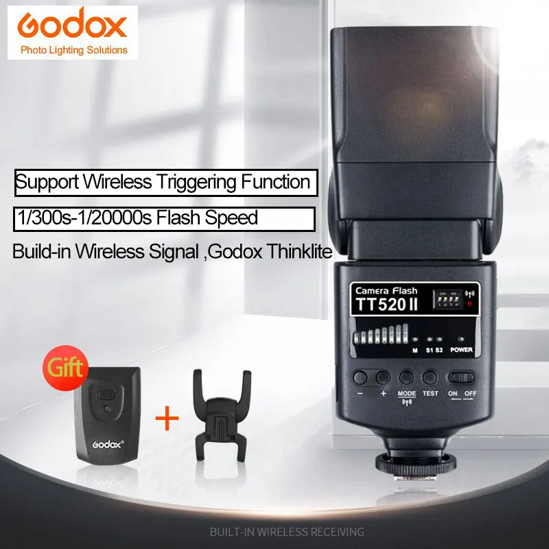 Godox TT520ii вспышки встроенный беспроводной сигнал Thinklite 433 МГц GN33 камера Вспышка