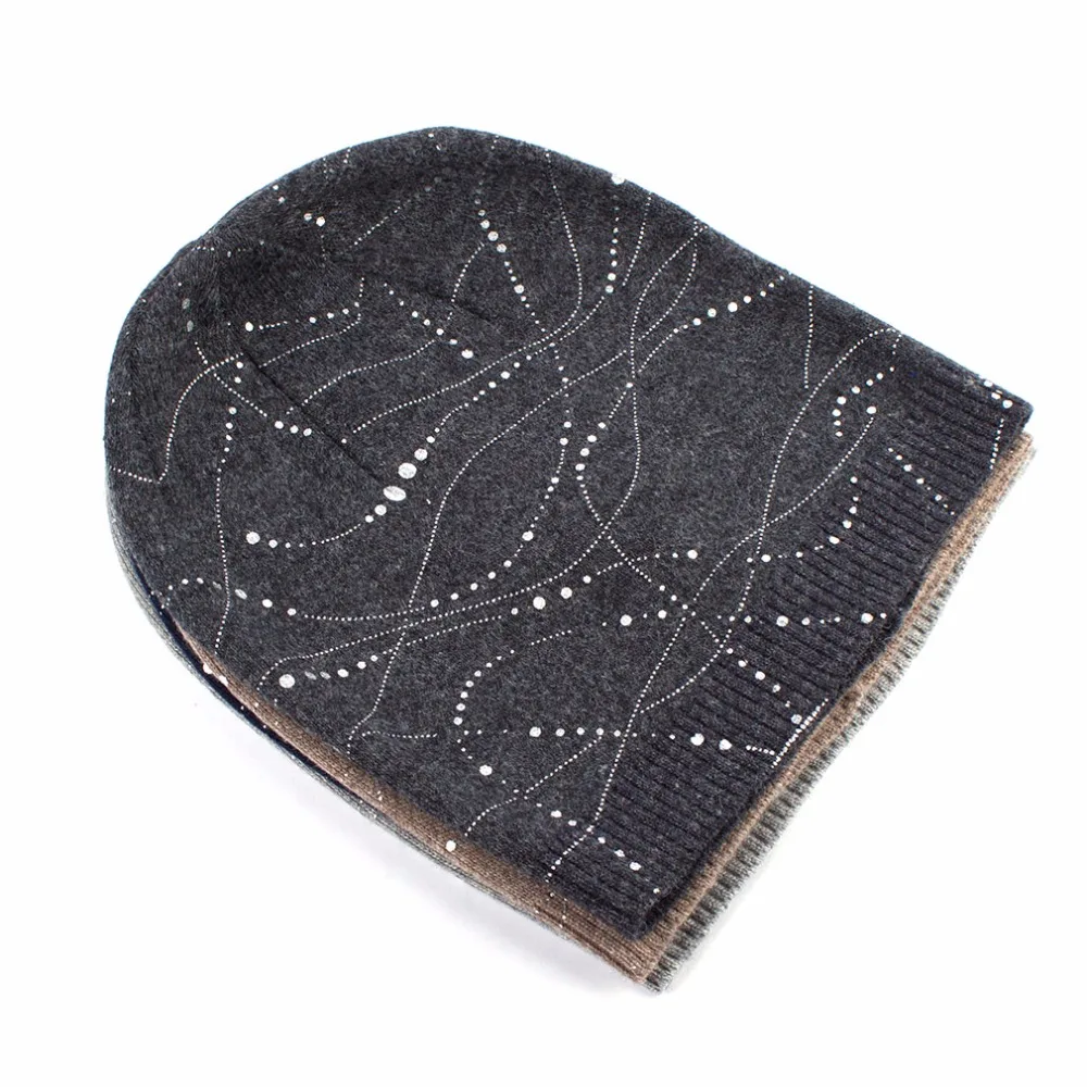 

Geebro Brand Women's Rhinestones Cashmere Beanies Hat Casual Spring Wool Knitted Hats Ladies Geometric Pattern Beanie Cap DQ419