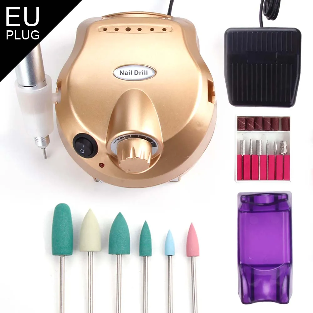 Gold machine Set11 Силиконовые Керамика ногтей сверло полировщик резиновый Remover Электрический Маникюр машина инструменты фрезы Griding бафик для ногтей - Цвет: Gold machine Set11