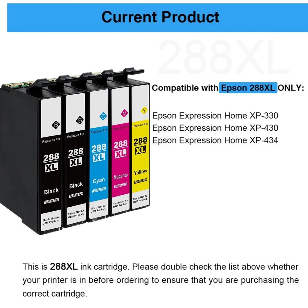 Совместимый картридж с чернилами для Epson 288 288XL (5 черных) 5 шт. в упаковке