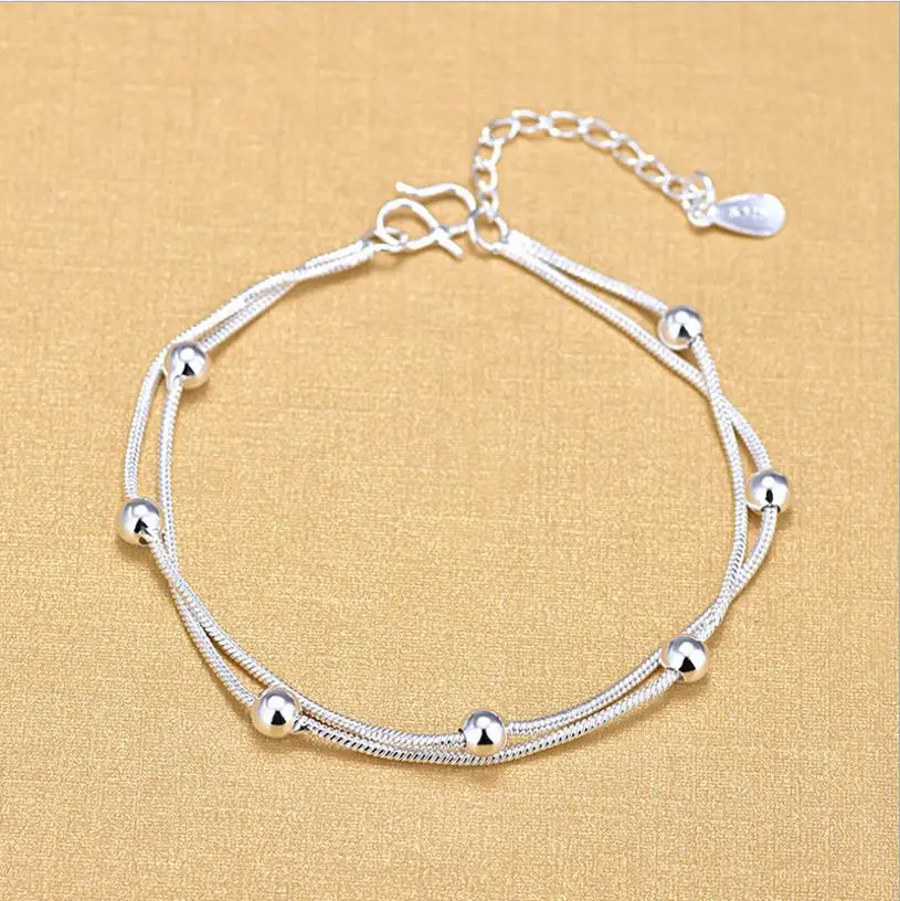 Everoyal Мода 925 стерлингового серебра anklets Для женщин ювелирные изделия милый двойной слой звено цепи браслеты Девушка День Рождения Аксессуары