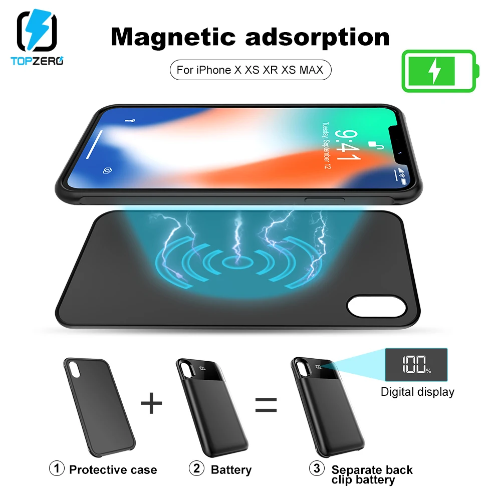 5500 мАч чехол для батареи для iPhone X XS XR XS MAX портативный светодиодный внешний аккумулятор с разъемным магнитным внешним аккумулятором чехол