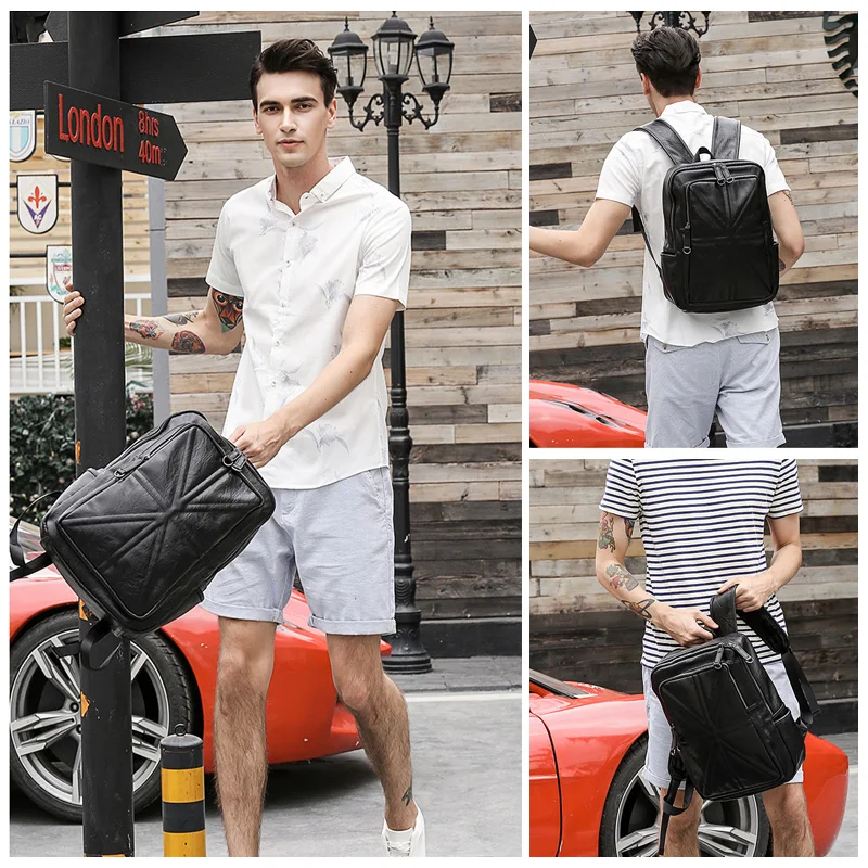 

Male Female PU Leather Backpack Retro Men's Backpacks 17in Laptop Business Back Pack Boys School Bags Casual Travel Backpack