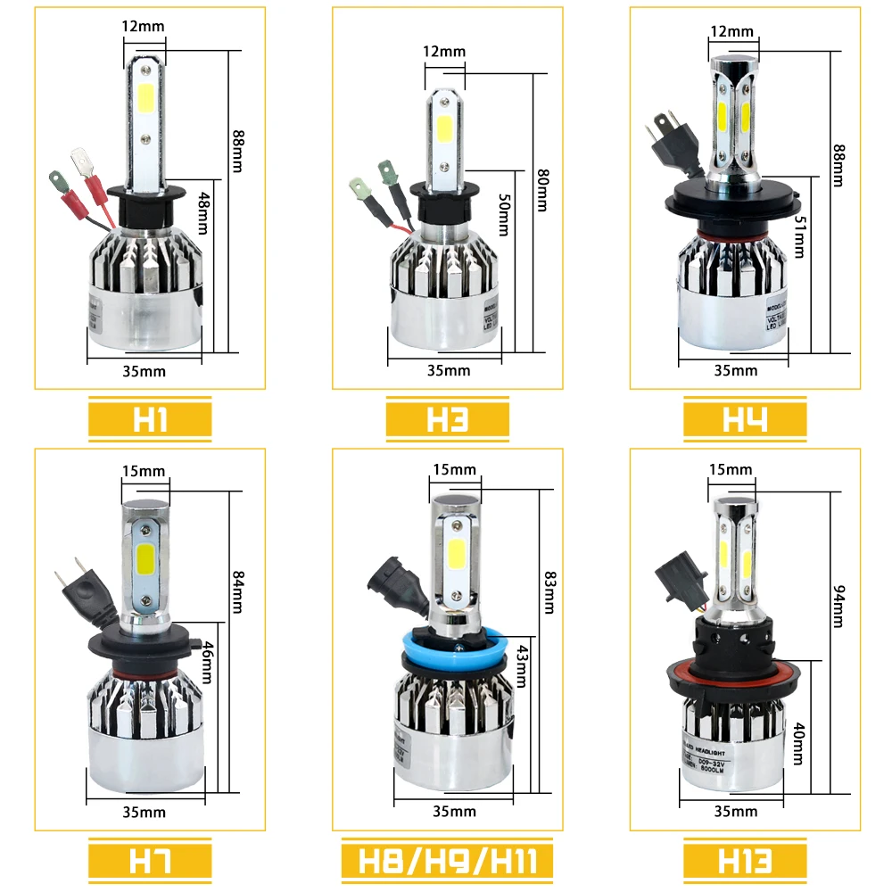 2 шт. LED H7 H4 H1 H3 H11 H8 H9 H13 9005 HB4 HB3 9006 9007 881 лампа для автомобильных фар 72 Вт 8000lm 6500 к