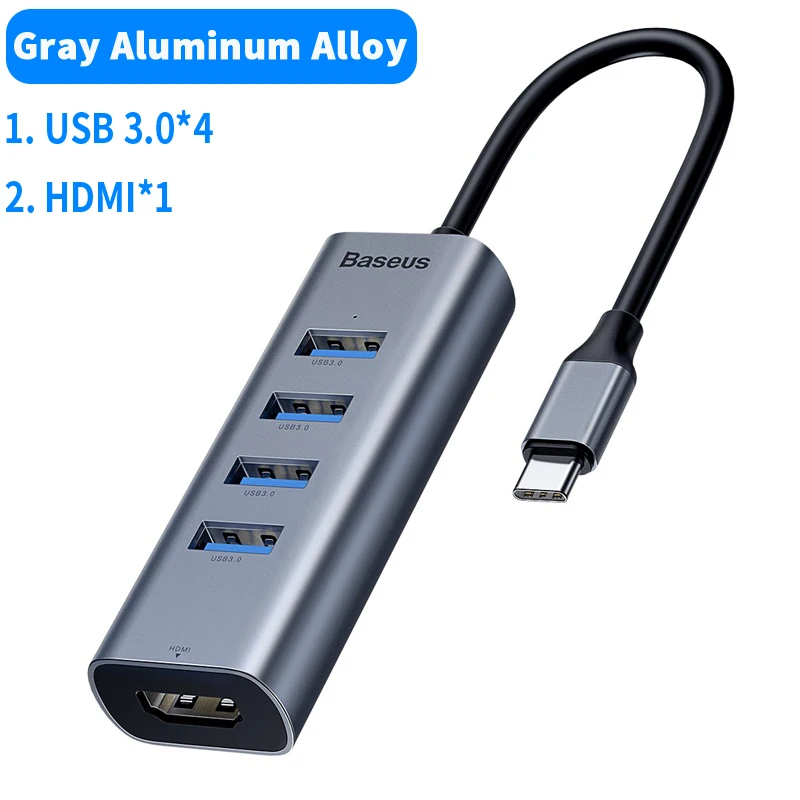 Baseus USB C концентратор Тип C концентратор HDMI Ethernet мульти USB 3,0 Порты и разъёмы Thunderbolt 3 2 Мощность адаптер для MacBook Pro Air док-станция для USB-C концентратор - Цвет: 4USB3.0 And 1HDMI