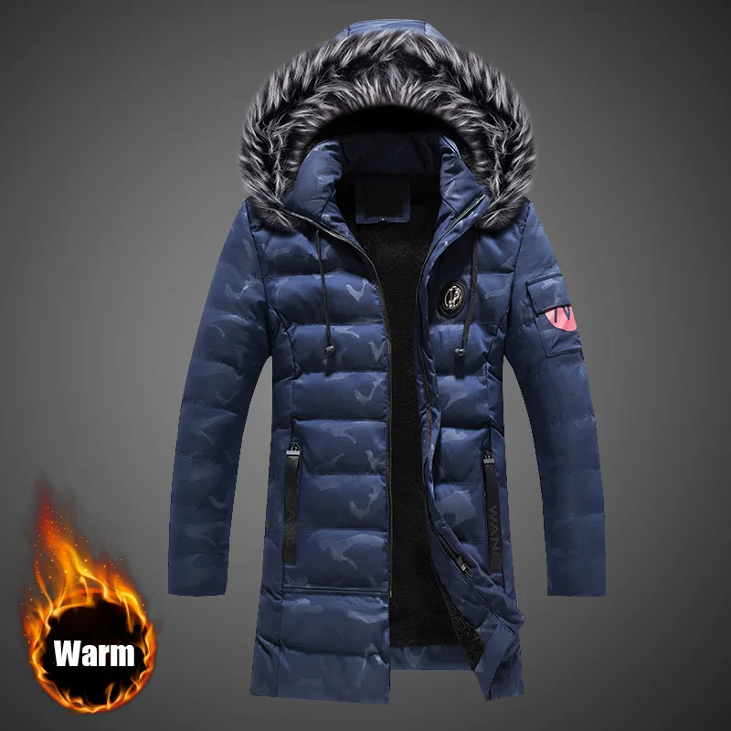 Мужская парка 2019 зимняя куртка мужское длинное пальто с капюшоном и воротником