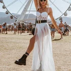 Летний женский сетчатый сексуальный накидка сарафан прозрачный без рукавов с открытой спиной Повседневный длинный купальный костюм Пляжная одежда