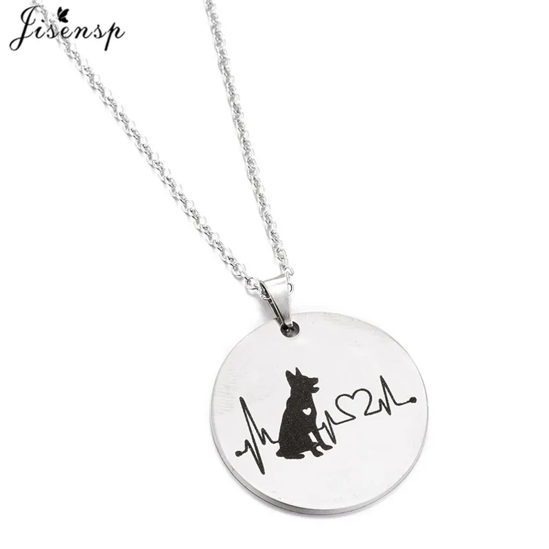 Jisensp Stainless Steel Cute Dog Choker Necklace for Women Hollow Love Heart Charm Jewelry ECG Heartbeat Collier bijoux | Украшения и