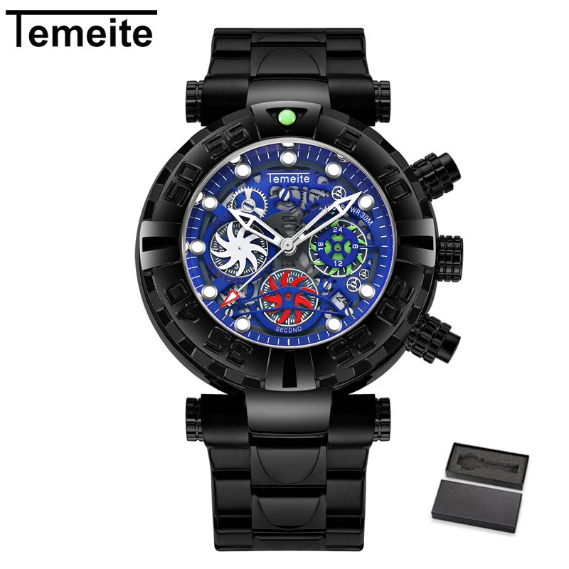 Temeite 2 with box Лидирующий бренд Temeite Роскошные модные бизнес для мужчин s кварцевые часы для мужчин Золотой сталь водостойкие наручные часы - Цвет: Temeite 2 with box