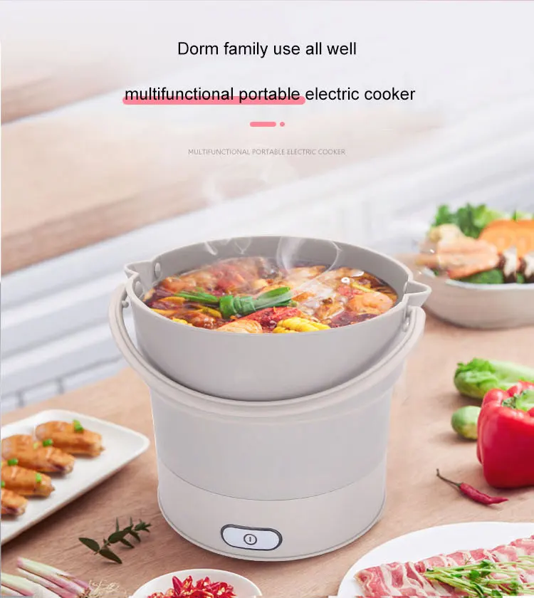 Mini Portable Foldable Electric Multifunctional Steaming Stewing Hot Pot 2 In 1 Silica Gel Saucepot Electric Kettle& Steamer