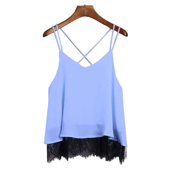 Royal blue Новое поступление, простые бордовые кружевные шифоновые топики на бретельках, топики на бретельках в Корейском стиле, летние женские укороченные женские блузки - Цвет: Royal blue