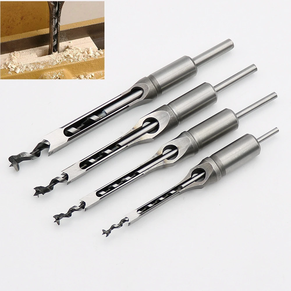 

4Pcs HSS Twist Drill Bits Woodworking Square Auger Hole Mortising Chisels Drills