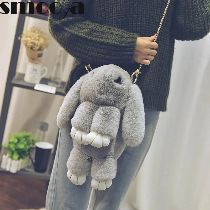 SMOOZA мертвой женская сумка через плечо с цепочкой из меха кролика Рекс милая