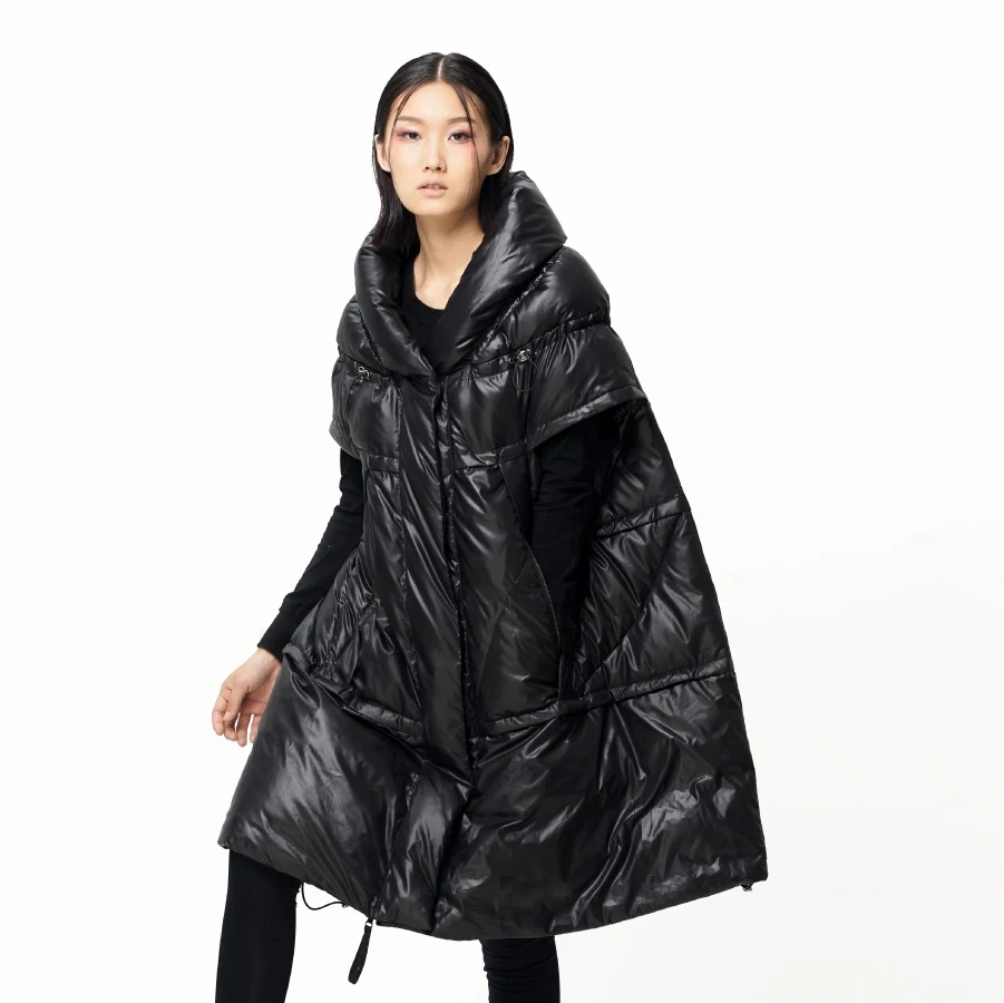 Женский пуховик LYNETTE'S Белый свободный на шнурке с белым гусиным пухом Осень