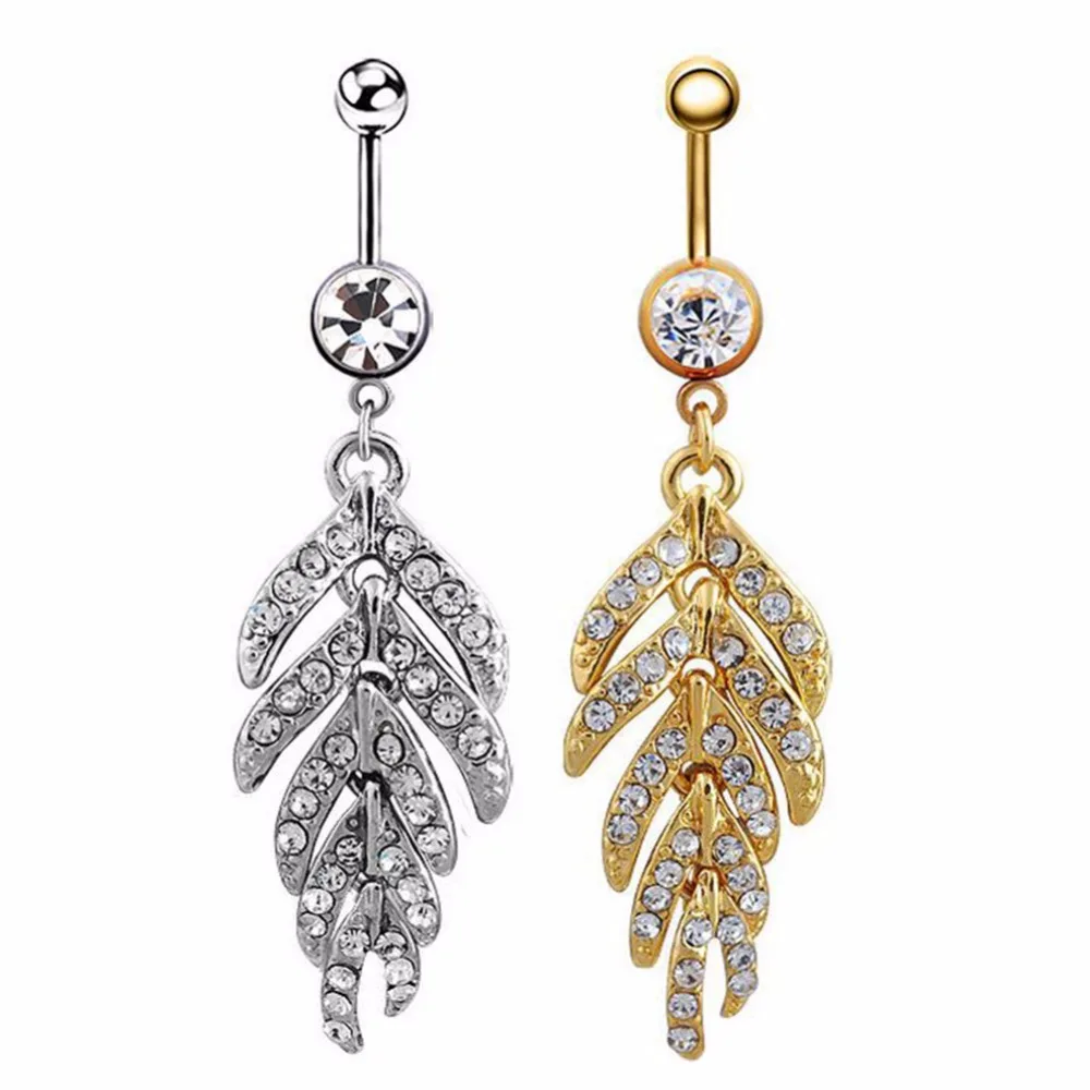 Пикантные Модные прозрачные листья кольцо пупка бар горный хрусталь