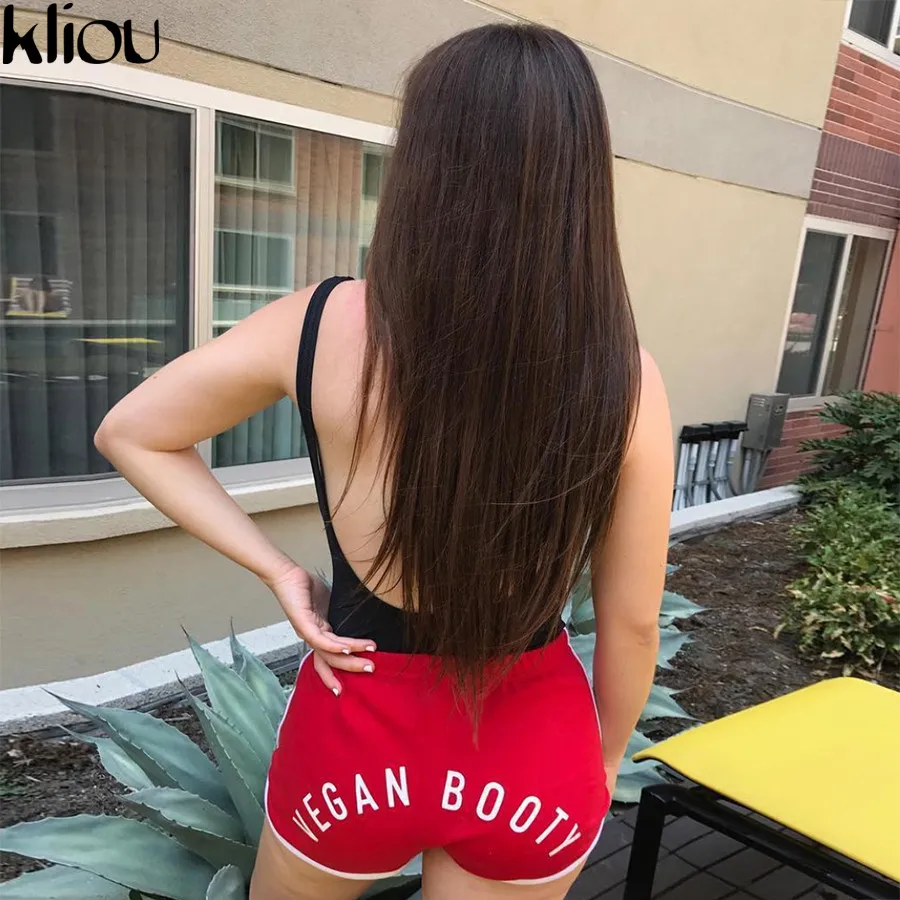 Kliou Новые женские модные укороченные облегающие эластичные шорты с буквенным принтом спортивные однотонные яркие трусы