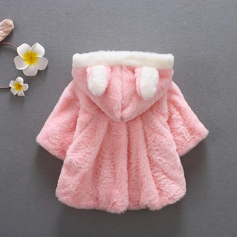 Faux Fur Coats for Baby Girls Autumn Winter Rabbit Hooded Clothing Children Outwear Little Girl Kids Costume with big bow 0-3Y | Детская