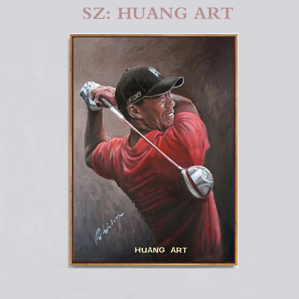 hand made Brand oil painting A handsome man in golfing red who plays Wearing red clothes golf painting on canvas