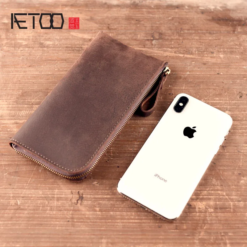AETOO мужская кожаная сумка 5 дюймов для мобильного телефона Мужская Ретро на