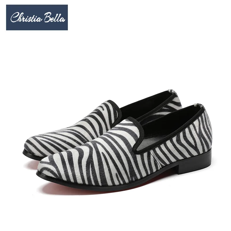 

Christia Bella 2018 British Style Zebra Stripe Men Loafers Fashion Casual Men Flats Shoes Slip on Party Shoes Plus Size